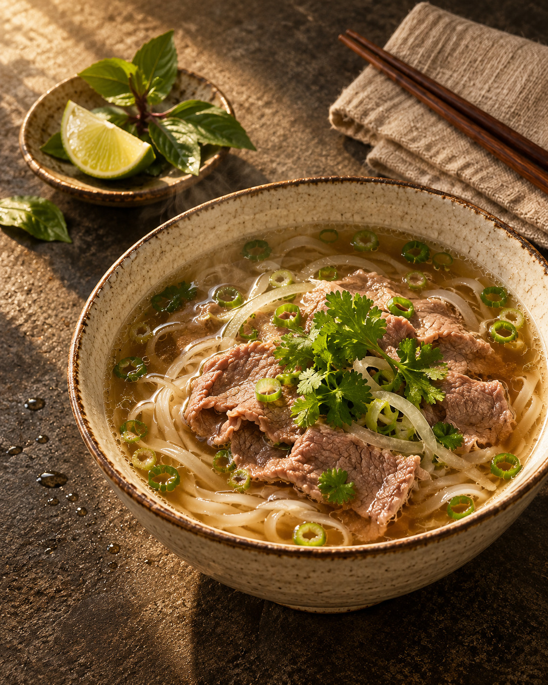 Phở Bò mit Rindfleisch – Serviervorschlag