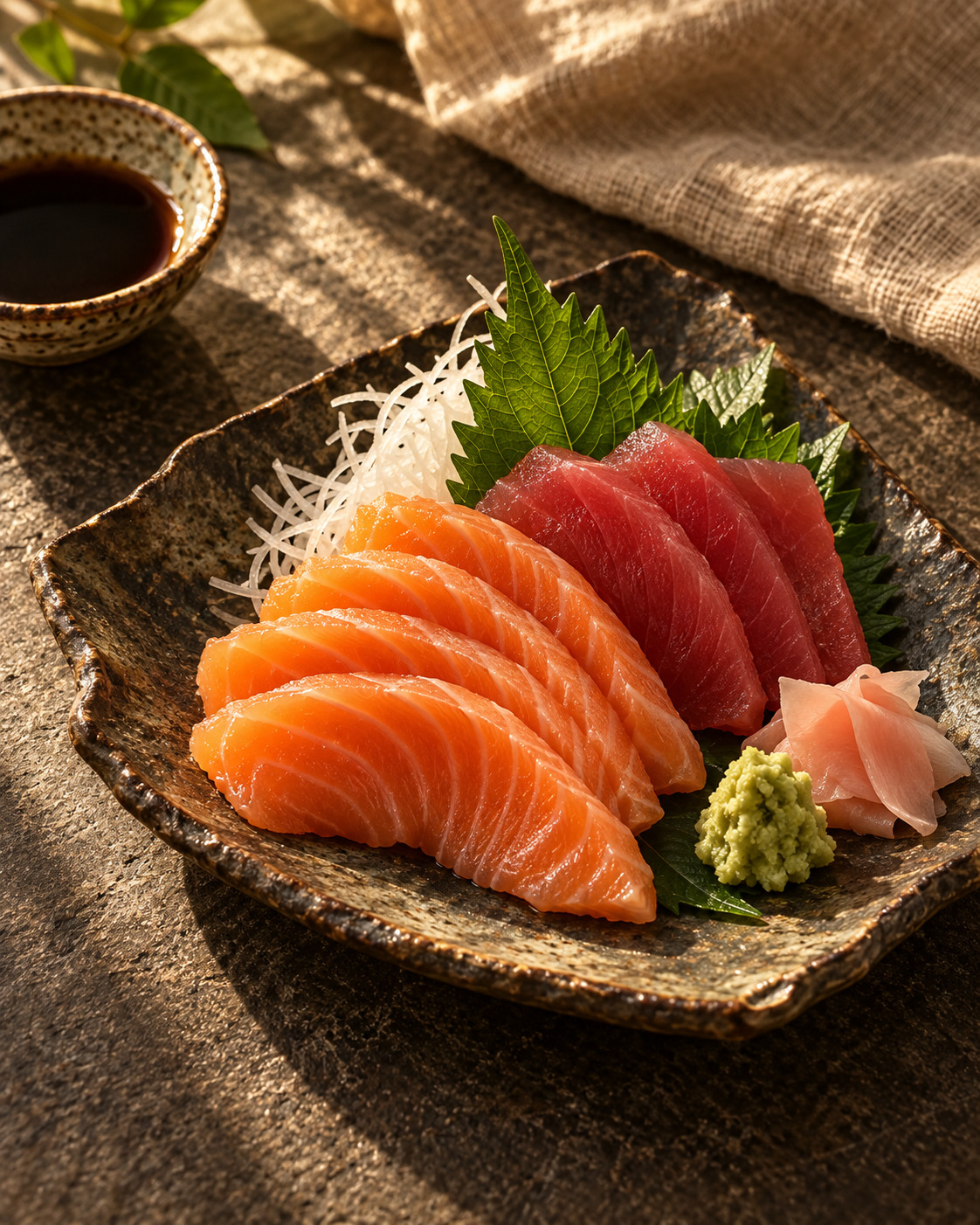 Sashimi mit Lachs und Thunfisch – Serviervorschlag