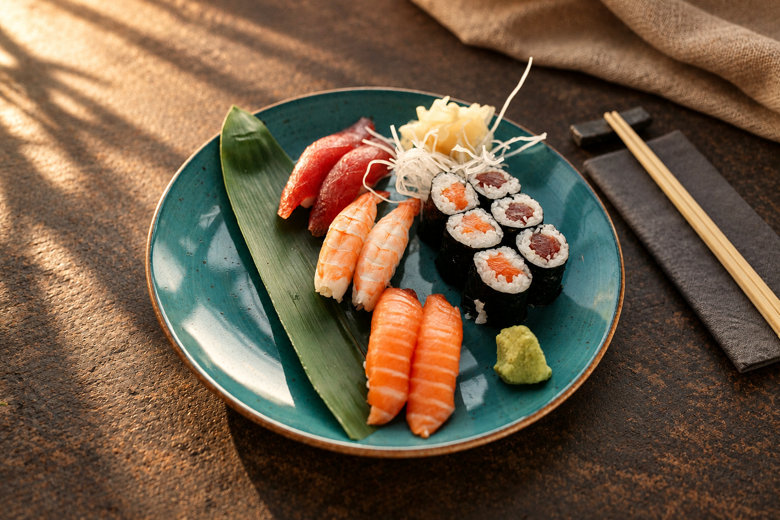 Sushi-Auswahl mit Nigiri und Maki – Serviervorschlag